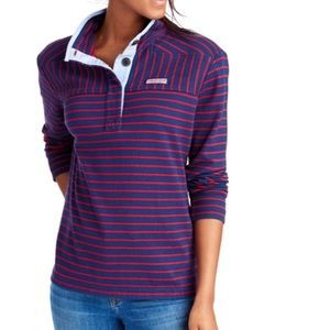Vineyard Vines Button-Up Shep Shirt-Navy Blue with Red Stripes-Women's Size S